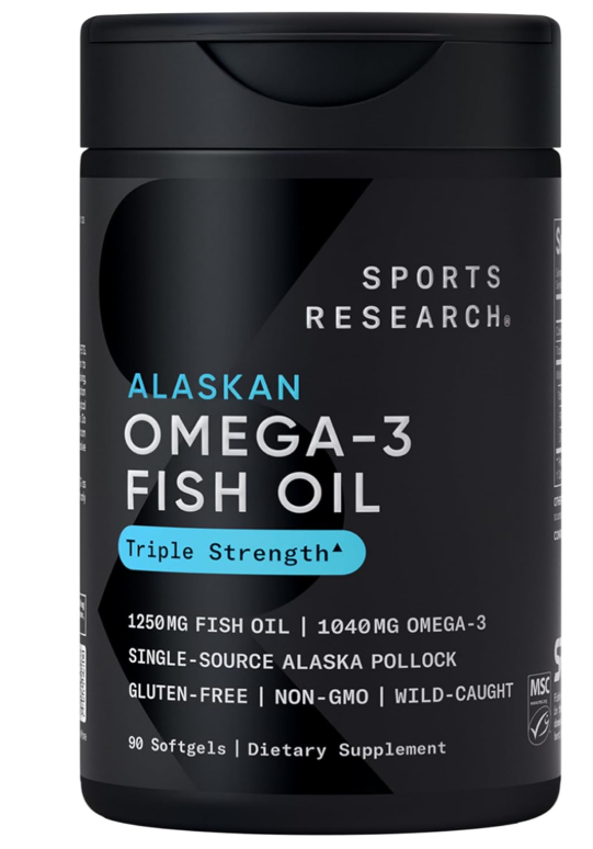 Sports Research Omega-3 Wild Alaskan Fish Oil(1250Mg Per Capsule) With Triglyceride Epa & Dha Heart, Brain & Joint Support Ifos 5 Star Certified, Non-Gmo & Gluten Free-90 Day Supply!, 169 grams