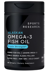 Sports Research Omega-3 Wild Alaskan Fish Oil(1250Mg Per Capsule) With Triglyceride Epa & Dha Heart, Brain & Joint Support Ifos 5 Star Certified, Non-Gmo & Gluten Free 180 Day Supply